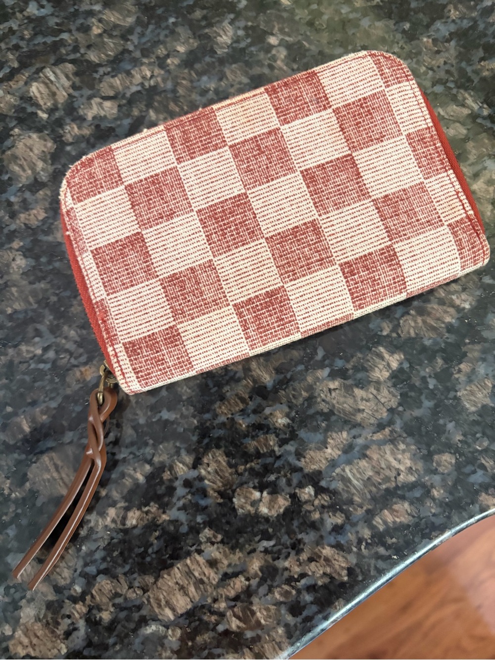 Checked Zip Wallet in Red and White